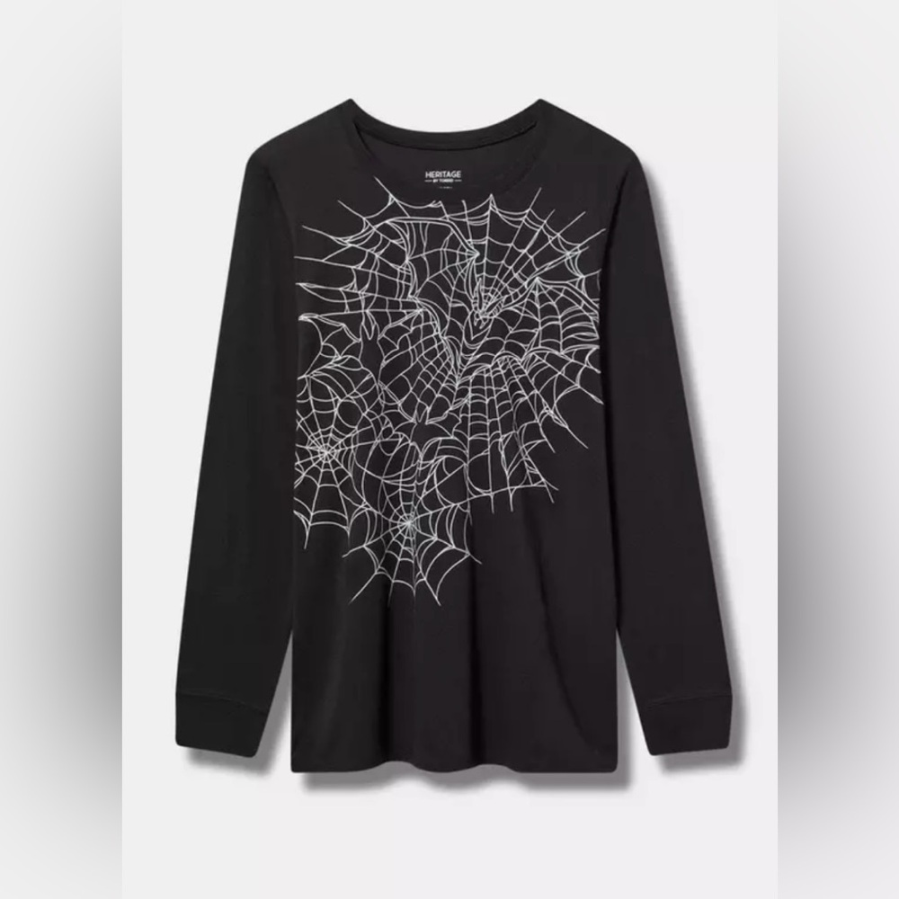 Torrid Plus Size Bat Spiderweb Classic Fit Cotton Jersey Long Sleeve Tee Shirt